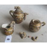 A Satsuma three piece teaset (one piece a/f)