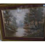 Rilli Ardi(?) - a large oil river landscape in gilt frame