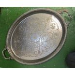 A silver plated large two handled tray