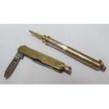 A 9ct gold penknife and a gilt propelling pencil