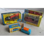 Two Matchbox Toy Fire Engine and Camper and Corgi Batboat