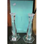 A pair of Tiffany glass candlesticks (boxed)