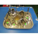 A plated tray, three piece plated teaset and other plate