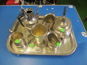 A plated tray, three piece plated teaset and other plate
