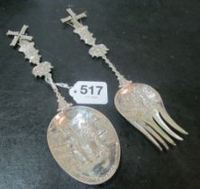A pair of continental spoon and fork Marken & Volendan with revolving Windmill finials 6.2 ozs
