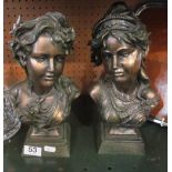 Two resin bronze effect busts ladies