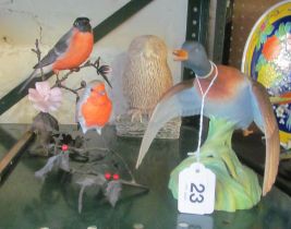 A Spode Mallard and three other bird ornaments