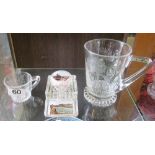 A Coronation 1937 glass tankard, Brighton ink stand and glass cup