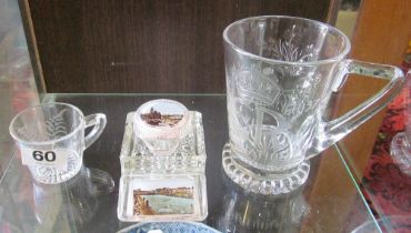 A Coronation 1937 glass tankard, Brighton ink stand and glass cup