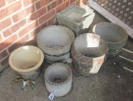 Six stoneware garden pots