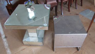 A mirrored table and table