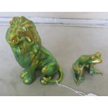 A Zsolnay Eosin glaze lion and frog