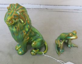 A Zsolnay Eosin glaze lion and frog