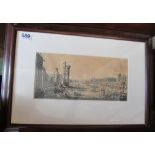 Jacques Callot - a signed etching Vu du Louvre from Les Deux Grandes Vues du Paris and another 'Pont