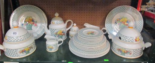 A Villeroy & Boch 'Basket' pattern dinner service:- six dinner plates, teapot, two lidded tureens,