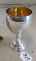 Five silver coloured goblets gilt lined