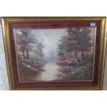 Rilli Ardi(?) - a large oil river landscape in gilt frame