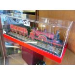 An Edwardian card and wood model of locomotive original wooden base in modern perspex display case