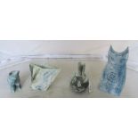 Two Carn Pottery cats and two vases