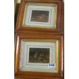 A pair of oleographs cats and dogs in maple frames