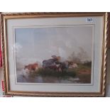 After Thomas Sidney Cooper - print cows by stream in gilt frame