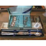 A set of six Sterling silver spoons with pagoda and other terminals, silver handled cake slice and a