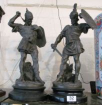 A pair of Victorian Spelter figures gladiators