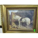 Annabel Fairfax - signed print chicken, oleograph horse in stable and two prints cats