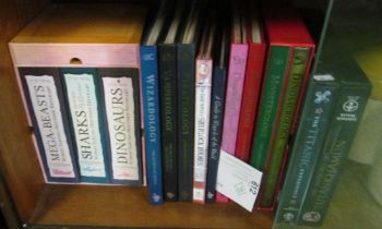 Various modern book/folders on Dragonoly, Wizardology, Titanic Experience et cetera
