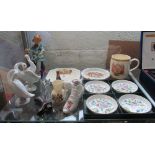 Three Lladro geese and other ornaments (crested cat a/f)