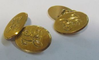 A pair of 18ct gold cufflinks engraved initials 8.8g