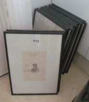 A set of fourteen etchings jockeys framed