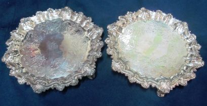 A pair small silver (London 1861) letter salvers Charles & George Fox shell and scroll moulded rims