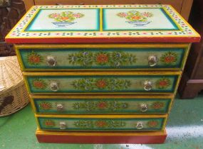 A small chest of four long drawers painted design of flowers