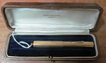 A Mabie Todd & Co. Ltd 18ct gold cased pen with 14ct Swan nib, boxed dent