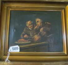 An oil on canvas two friars tasting a meal, framed