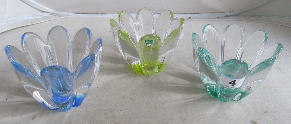 Three coloured Orrefors vases