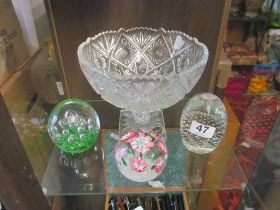 A Bohemian bowl and three paperweights