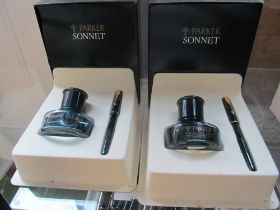 Six modern Parker Sonnet presentation boxes of pen and ink bottle