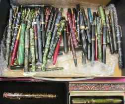 Various coloured and other pens including a Blackbird pen with 14ct nib and a Wahl Eversharp pen