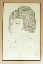 Eric Gill limited print of a lady Miss R. Rothenstein 12/25, signed in pencil EricG, EG in reverse