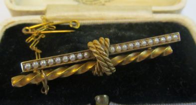 A 15ct gold and seed pearl double bar brooch