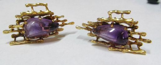 Some gold coloured and amethyst earrings marked 18k Italy. 13.5g