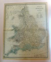 D. Letts Physical Map of England and Wales 1860, framed and various loose prints