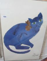 A similar print blue cat