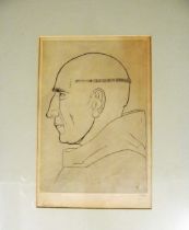 Eric Gill limited print of monk Benedictine Prior of Caldey, Dom Wilfred Lipsin in pencil, EricG