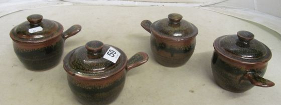 Some Winchcombe Sidney Tustin four handled lidded bowls 1930's (one with chipping to underside lid)