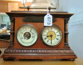 An oak clock barometer set