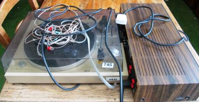 A pair Wharfedale XP2 speakers, AKAI stereo receiver and AKAI turntable