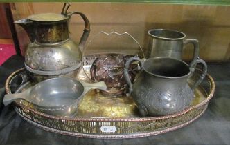 A silver-plate tray, pewter bowl and other silver-plate